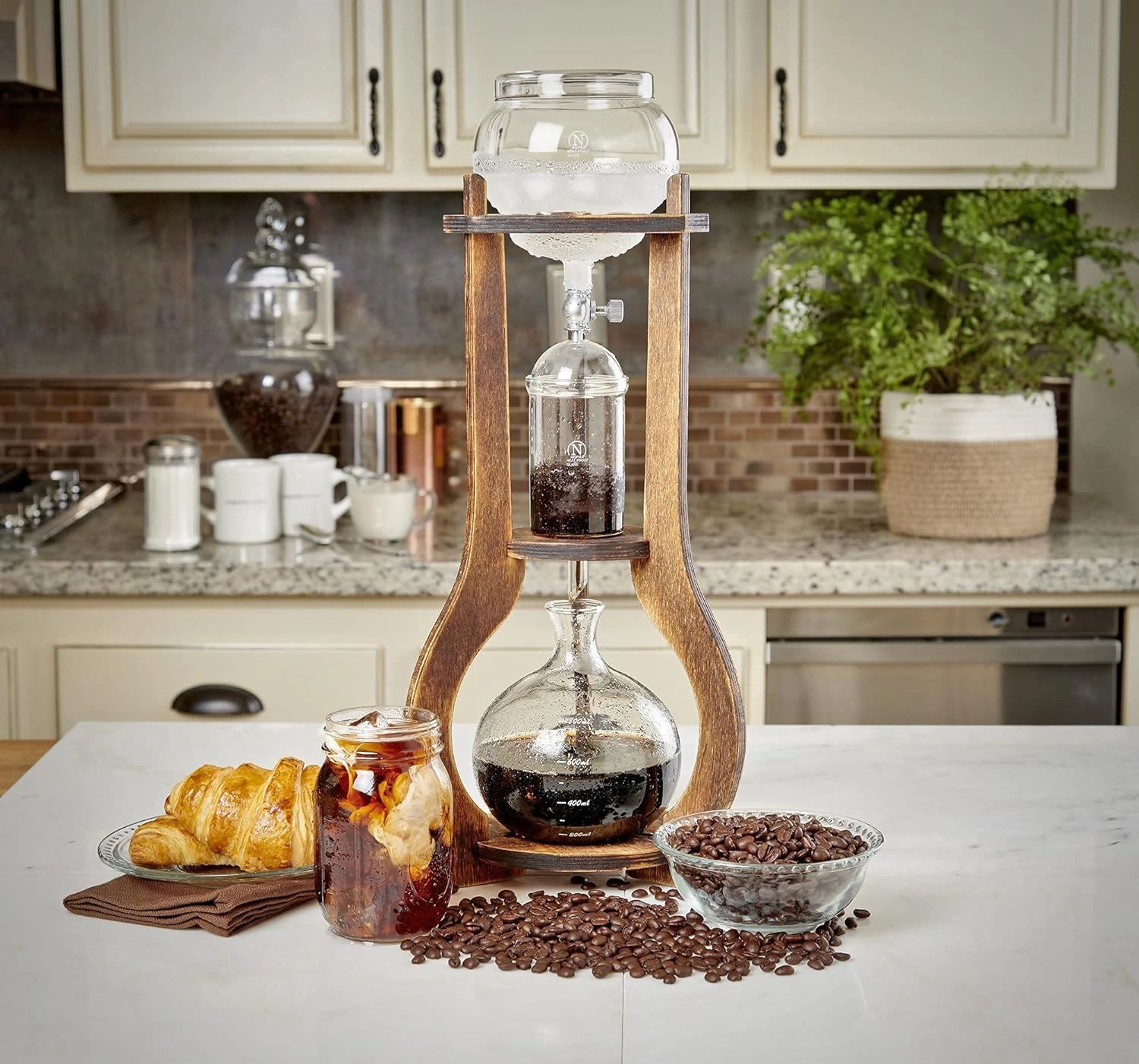 Premium coffee beans arranged on wooden surface with cold brew equipment for Sky Cold Brew expert guide