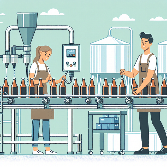 cold brew coffee being filled into bottles on a commercial bottling line