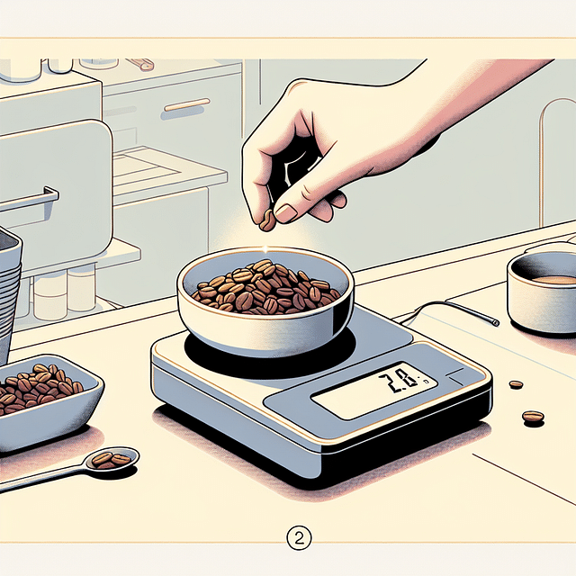 Measuring coffee beans on a digital kitchen scale