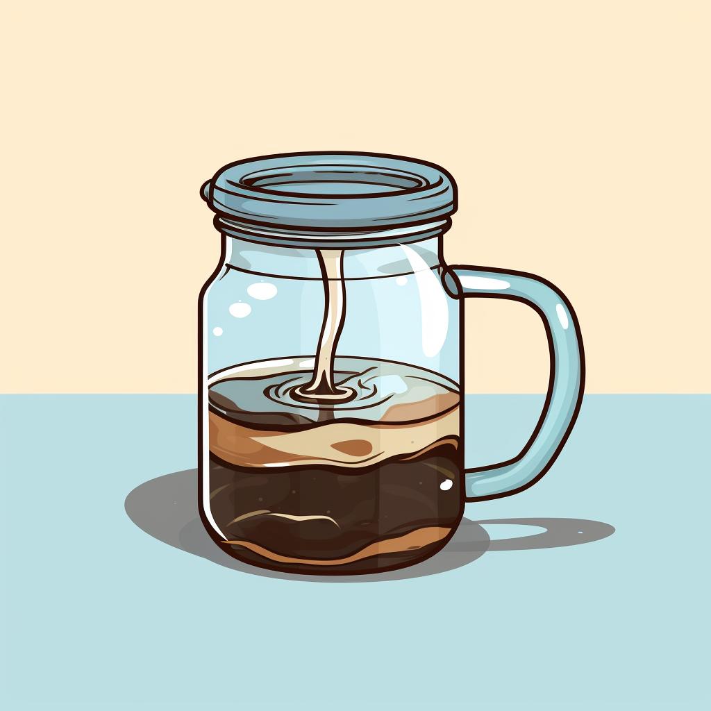 Coffee and water being stirred in a jar