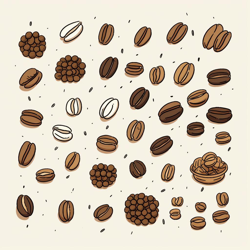 A variety of coffee beans spread out on a table
