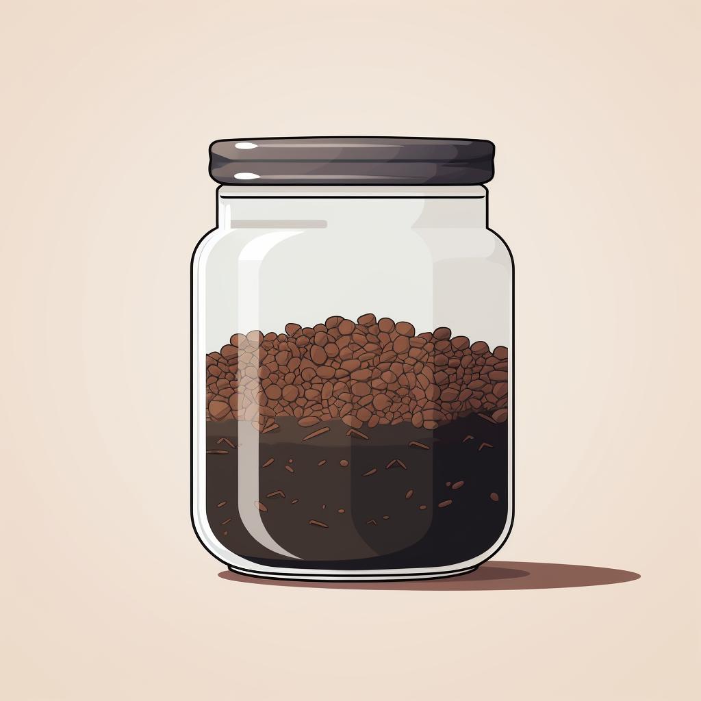 A jar filled with a mixture of water and ground coffee