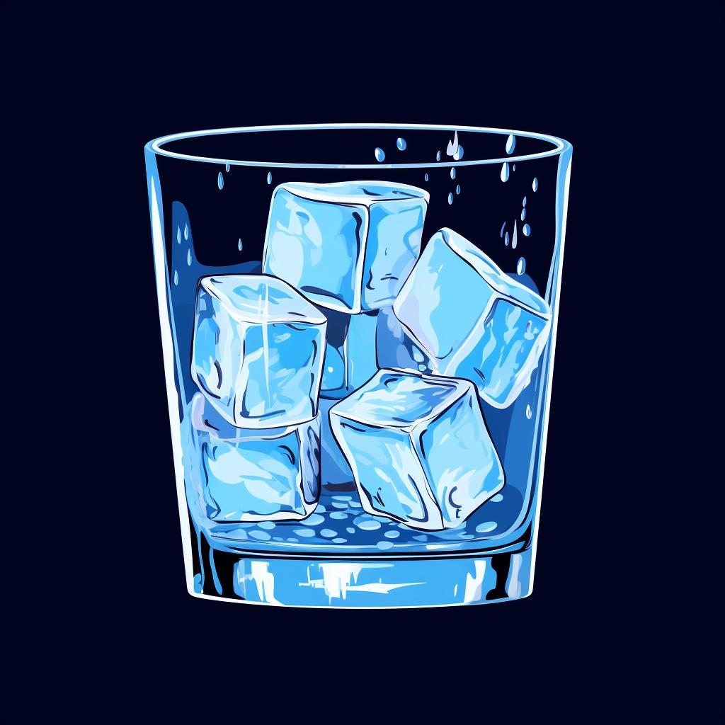 A glass filled with ice cubes