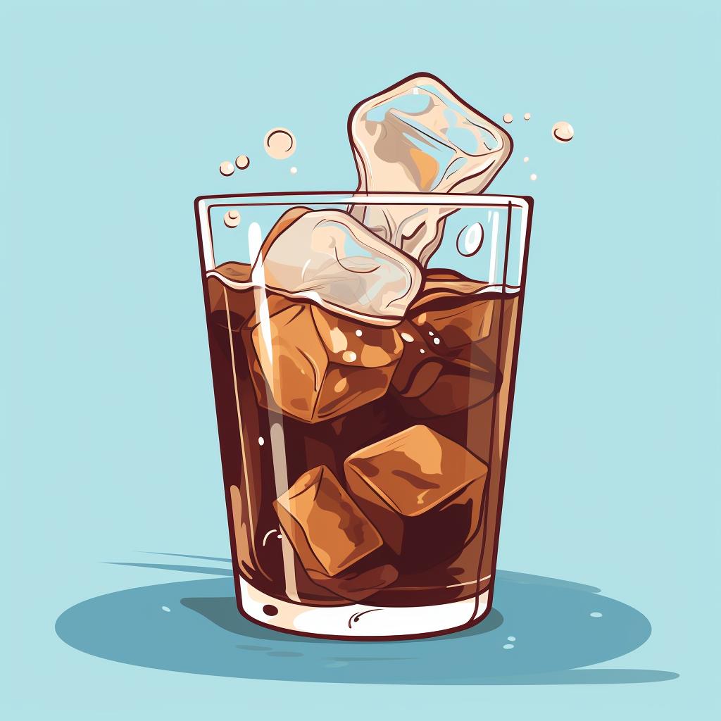 Pouring coffee over ice cubes in a glass