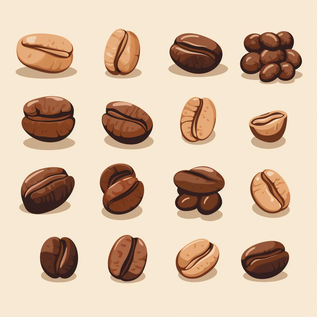 A selection of medium to dark roast coffee beans.