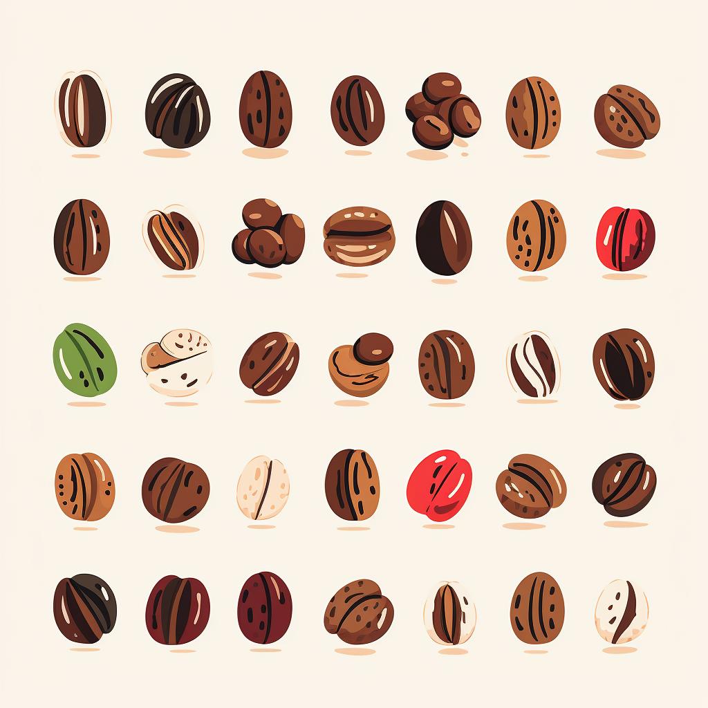 A variety of flavored coffee beans