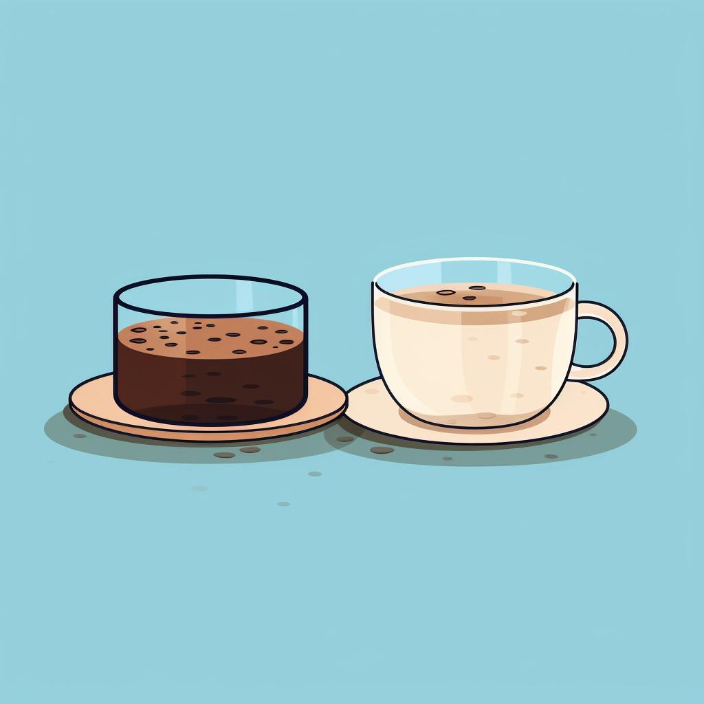 A cup of water and a quarter cup of coarsely ground coffee