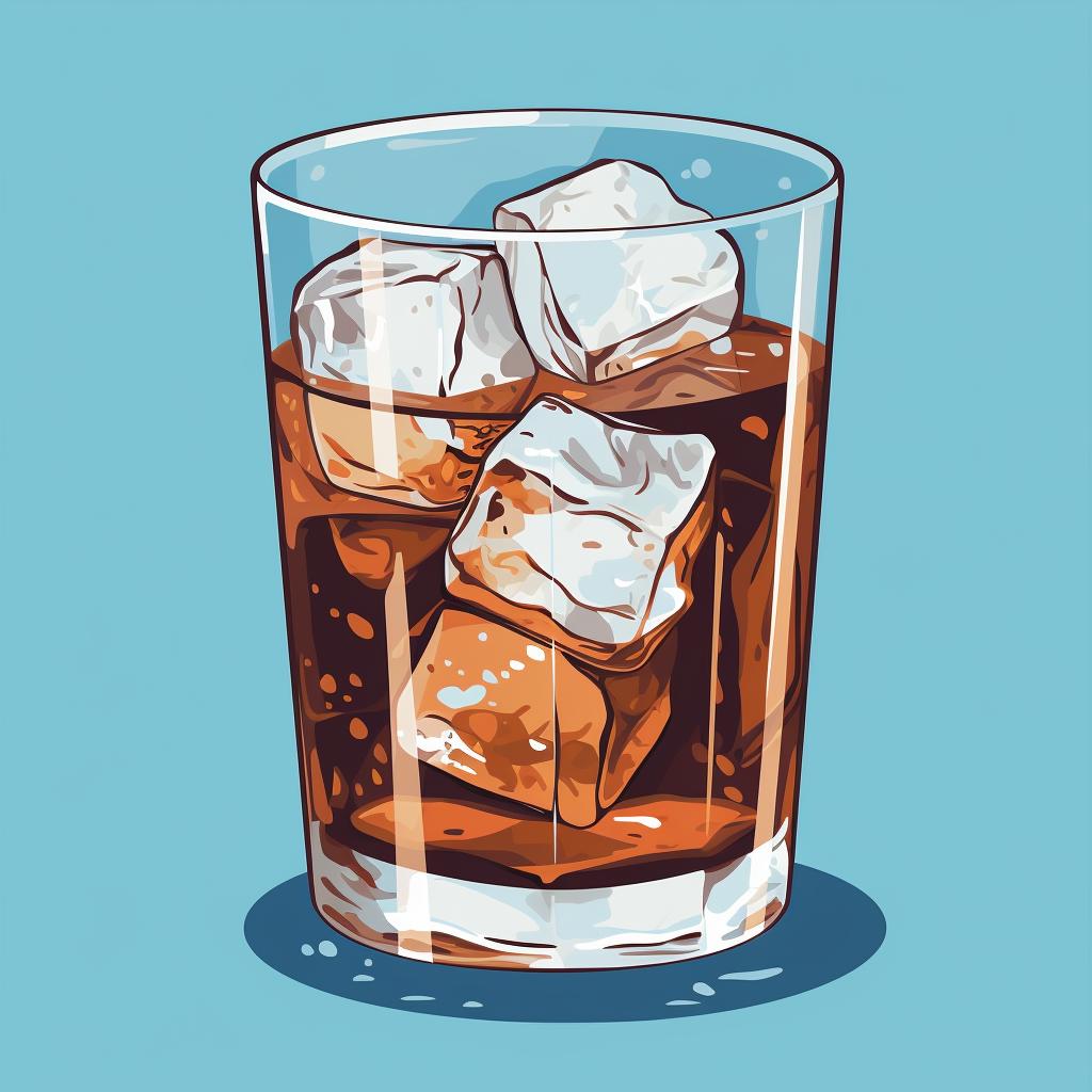 A glass filled with ice cubes